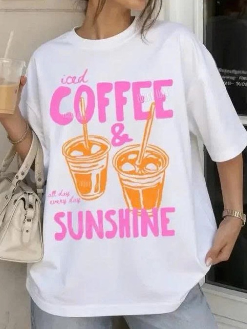 Tee - Pink & Orange "Coffee & Sunshine" Graphic